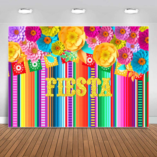 Sensfun Mexican Fiesta Party Backdrop Color Stripes Paper Flower Fiesta Theme Photography Background for Mexico Cinco De Mayo Carnival Birthday Decoration Baby Shower Banner Photo Booth Supplies 7x5ft