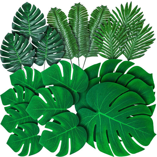 Palm Leaves 96pcs Artificial Tropical Plants Artificial Monstera Plant Faux Fake Palm Fronds (Monstera)