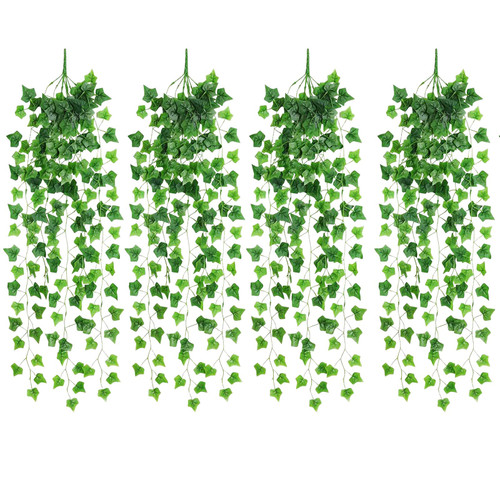 WEWEOW 4pcs Hanging Greenery, 3.6ft Artificial Plants Indoor, Fake Ivy Vines for Room Decor, Artificial Ivy Plastic Plants Patio Decorations Outdoor