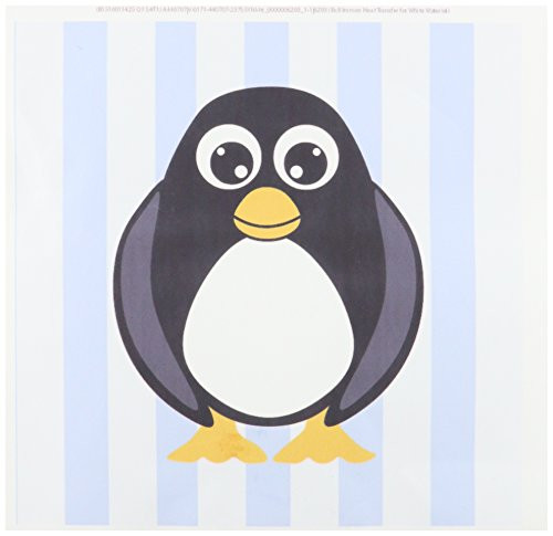 3dRose LLC Cute Penguin with Blue Stripes 8 by 8-Inch Iron on Heat Transfer for White Material