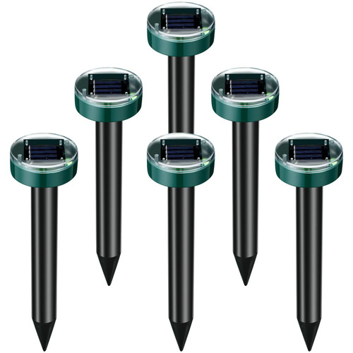 Solar Mole Repellent Ultrasonic Mole Repellent Solar Powered Outdoor Powered Sound Wave Deterrent for Lawn Garden for Snakes Moles Gophers Groundhogs Voles and Other Burrowing Mice, Round (6 Pieces)