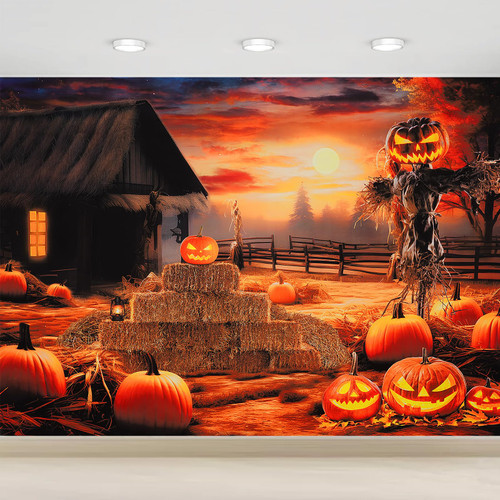 WENMER 5x3ft Devil Pumpkin Scarecrow Backdrop, Halloween Pumpkin Lantern Backdrop Scary Pumpkin Backdrop Horror Party Supplies for Kids Adult Family Party Halloween Photography Home Decorations