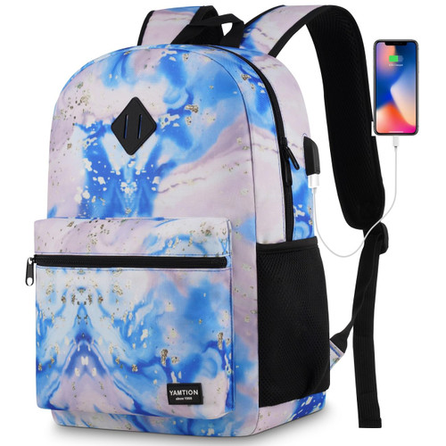 YAMTION School Backpack,Classic Cute Bookbag Men and Teen Boy Schoolbag with USB Charging Port for High School College Office Work Travel