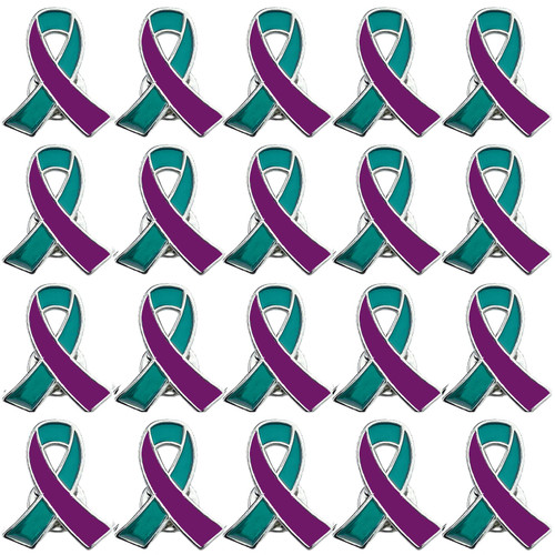 Suicide Prevention Awareness Ribbon Pin 25pcs Purple & Teal Enamel Pins