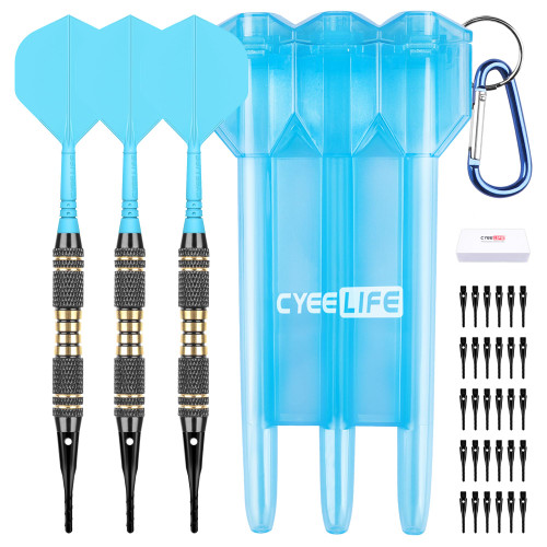 CyeeLife Darts Plastic Tip - Professional Soft Tip Darts Set 18 Grams with Carry case and 30 Extra Dart Tips for Electronic Dart Board (Blue)