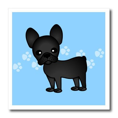 3dRose ht_25320_2 Cute Black Brindle French Bulldog Blue with Pawprints-Iron on Heat Transfer for White Material, 6 by 6-Inch