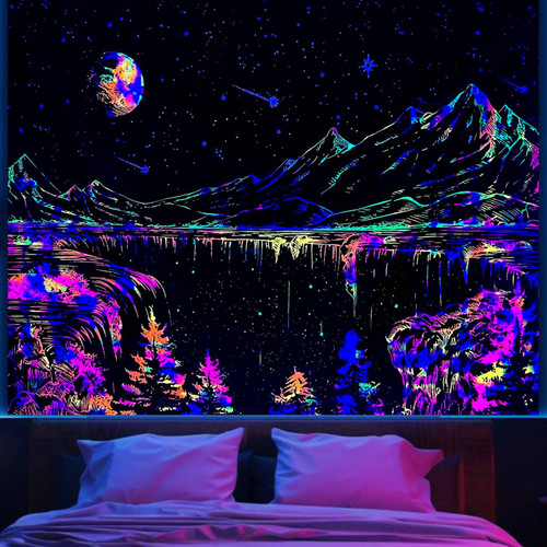 Apdidl Blacklight Mountains Tapestry for Bedroom Aesthetic Space Moon and Stars Starry Night Wall Tapastries Nature Forest Black and White Landscape Backdrop for Living Room Ceiling Decor(51" X 60") Apdidl Blacklight Mountains Tapestry for Bedroom Aesthetic Space Moon and Stars Starry Night Wall Tapastries Nature Forest Black and White Landscape Backdrop for Living Room Ceiling Decor(51" X 60")