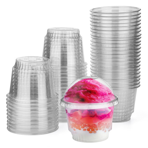 Huaiid 50 Pack 8oz Clear Plastic Dessert Cups with Dome Lids, Disposable Clear Plastic Cups, Plastic Ice Cream Cups, Disposable Party Cups for Ice Cream Fruit Cupcake Pudding Parfait