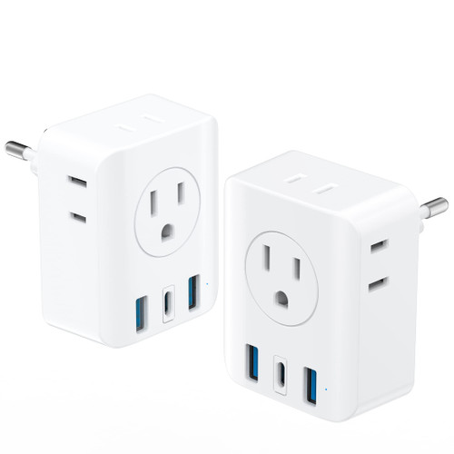 2 Pack European Travel Plug Adapter, International Power Plug Adapter with 4 AC Outlets 3 USB Ports(1 USB C), Type C Outlet Adaptor Charger for US to Most Europe EU Iceland France Germany Spain Italy 2 Pack European Travel Plug Adapter, International Power Plug Adapter with 4 AC Outlets 3 USB Ports(1 USB C), Type C Outlet Adaptor Charger for US to Most Europe EU Iceland France Germany Spain Italy