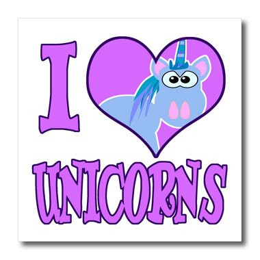 3dRose ht_102157_2 I Heart Love Unicorns Cartoon-Iron on Heat Transfer for Material, 6 by 6-Inch, White