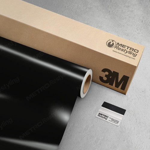 3M 2080 Gloss Black Vinyl Wrap 5ft x 1ft w/Metro Restyling Squeegee | G12