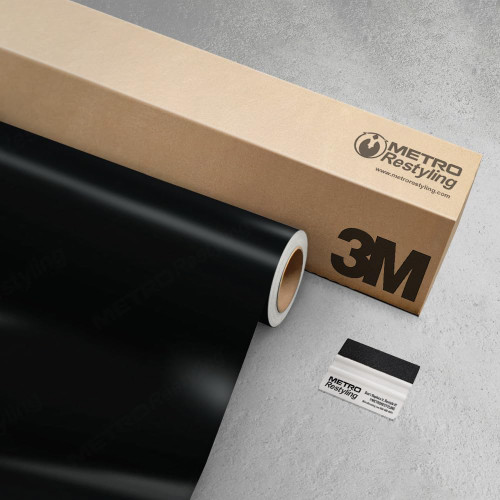 3M 2080 Satin Black Vinyl Wrap 5ft x 1ft w/Metro Restyling Squeegee | S12