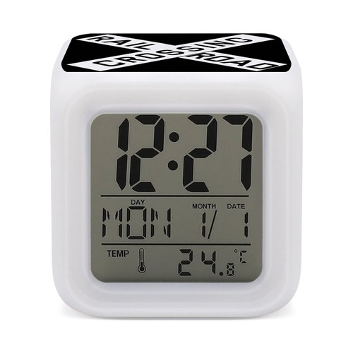 Railroad Crossing Digital Alarm Clock with Cube Night Light and Thermometer