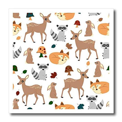 3D Rose Woodland Animals Pattern-Fawn Fox Raccoon Rabbit Iron On Heat Transfer, 6 x 6, White