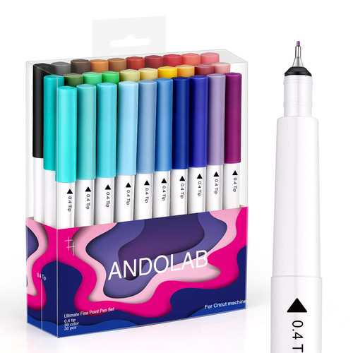 ANDOLAB Fine Point Pens for Cricut Maker 3/Maker/Explore 3/Air 2/Air, 0.4 Tip Ultimate Fine Point Pens Set of 30 Pack Supplies Tools Accessories Writing Drawing Pen Compatible with Cricut Machine