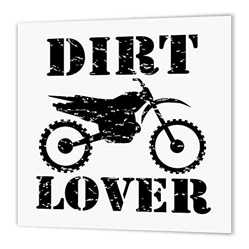 3dRose ht_180549_1 Distressed Illustration of a Dirt Bike with Dirt Lover Black Text Iron-On Heat Transfer for White Material, 8 x 8