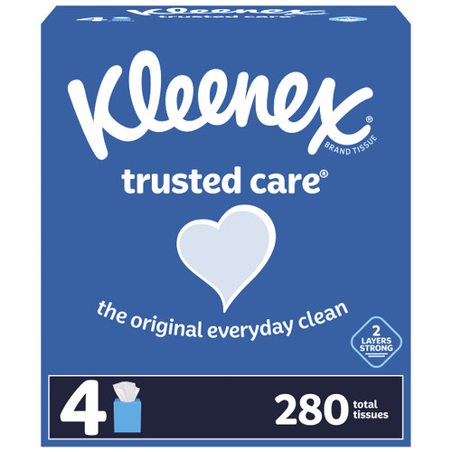 Kleenex Trusted Care Everyday Facial Tissues, 4 Cube Boxes, 70 Tissues per Box (280 Tissues Total)
