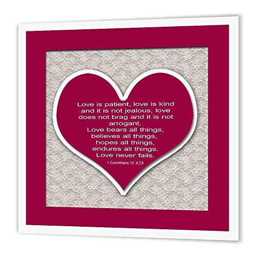 3dRose ht_178769_2 Red Heart and Bible Verse on Love on a Lace Background-Iron on Heat Transfer Paper for White Material, 6 by 6-Inch