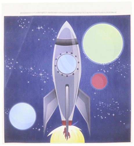 3dRose ht_111577_1 Boys Rocket Ship with Planets Design on a Dark Blue Background Iron on Heat Transfer, 8 by 8-Inch