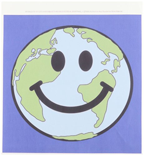 3dRose ht_76666_1 Planet Earth Smiley Face-Happy World Globe Earth Day-Green Symbol-Iron on Heat Transfer for Material, 8 by 8-Inch, White