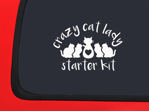 Car Sticker Cat Lady Starter Kit Cats Animals Heart Love Meow Car Window Decal Sticker White 7 Inch