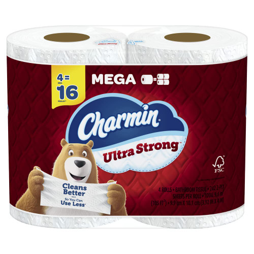 Charmin Ultra Strong Toilet Paper 4 Mega Rolls, 242 Sheets Per Roll