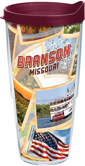 Tervis Missouri-Branson Collage Insulated Tumbler with Wrap and Maroon Lid, 24oz, Clear
