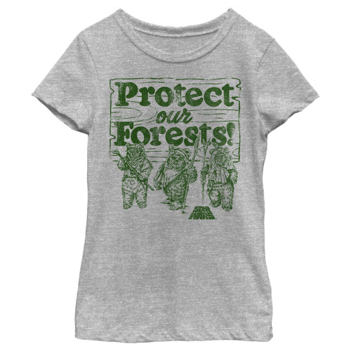 Star Wars Girl's Protect Our Forest T-Shirt Athletic Heather, Large