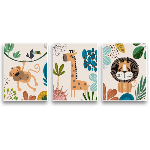 Nursery Wall Decor Safari Jungle Art-Tropical Safari Animal Poster - Nursery Wall Art - Cute Lion Giraffe Monkey Canvas Wall Art Prints (Set of 3 Unframed 12x16in) Animals Painting Picture Decor Nursery Wall Decor Safari Jungle Art-Tropical Safari Animal Poster - Nursery Wall Art - Cute Lion Giraffe Monkey Canvas Wall Art Prints (Set of 3 Unframed 12x16in) Animals Painting Picture Decor