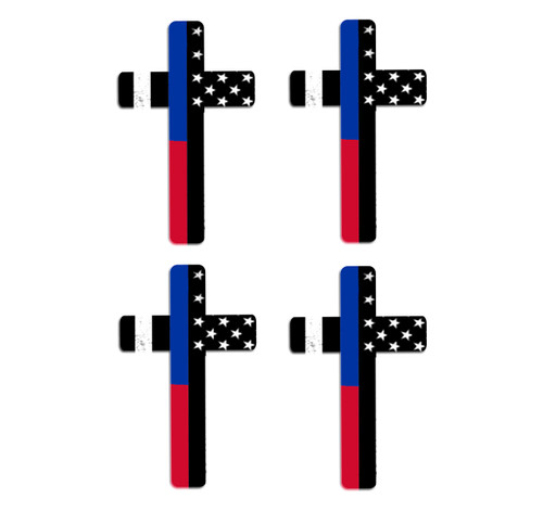 Pack of 4 Thin Blue Line and Red Line Lives Matter Flag Cross Car Decal Bumper Sticker Support Law Enforcement Police Officers and Firefighter Flags Pack of 4 Thin Blue Line and Red Line Lives Matter Flag Cross Car Decal Bumper Sticker Support Law Enforcement Police Officers and Firefighter Flags