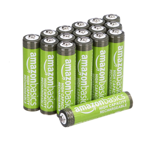 Amazon Basics 16-Pack Rechargeable AAA NiMH High-Capacity Batteries, 850 mAh, Recharge up to 500x Times, Pre-Charged