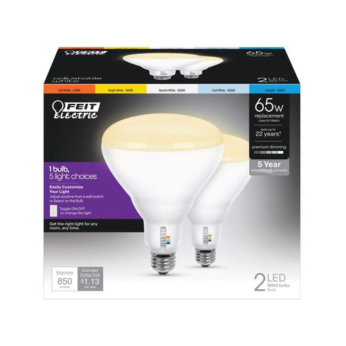 Feit Electric BR40 E26 (Medium) LED Floodlight Bulb Tunable White/Color Changing 65 Watt Equivalence