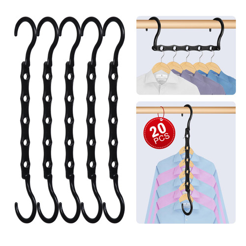 UniqNest 20 Pack Magic Hangers Space Saving Hangers for Clothes - 5 Holes Plastic Closet Hangers Space Savers, Closet Organizers and Storage, Space Saver Hanger Organizer for Multipurpose