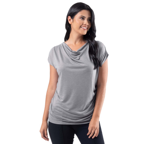 Wright's Women's Jersey Knit Sleeveless Drape Neck Top, Smoke Heather, Large