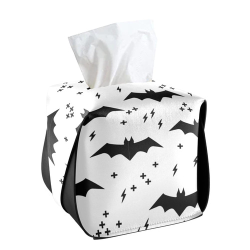 CaTaKu Tissue Box Cover Square Bats Halloween Tissue Box Holder for Bathroom, PU Leather Facial Kleenex Tissue Box Cube for Car Office