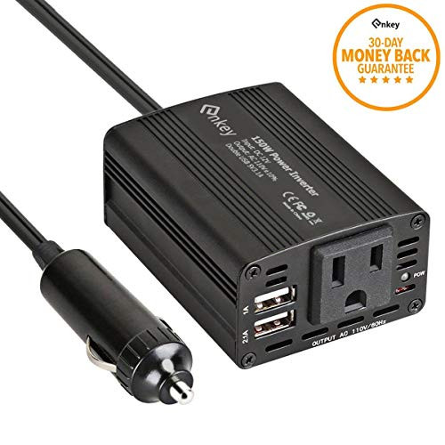 Enkey 150W Car Power Inverter DC 12V to 110V AC Converter with 3.1A Dual USB Charger - Black Enkey 150W Car Power Inverter DC 12V to 110V AC Converter with 3.1A Dual USB Charger - Black