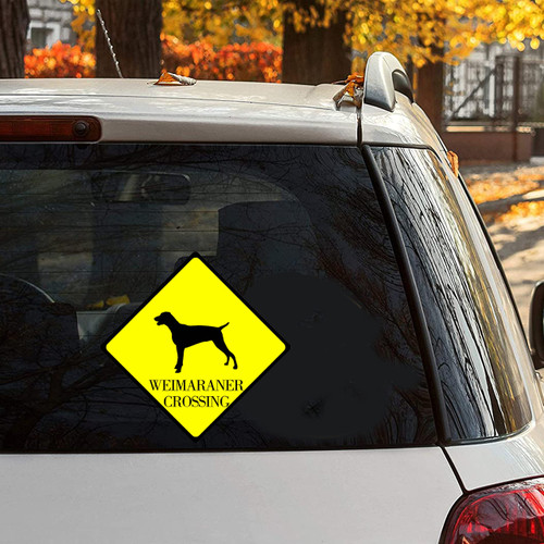 Yelolyio Weimaraner Crossing Warning Car Decals Stickers Caution Beware of Weimaraner Decal Car Stickers Bumper Sticker Vinyl Decal for Cars Vinyl Decal Truck Window Laptop Decals 11"