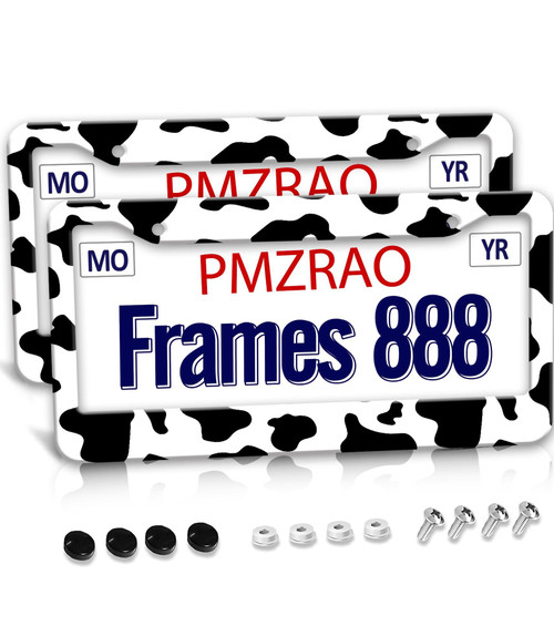 PMZRAO Cow Print License Plate Frame Cow License Plate Frames Cow License Plate Cover Cow Print License Plate Holder Cow Print License Plate Frames Cow License Plate Frame Cow Print Car Accessories