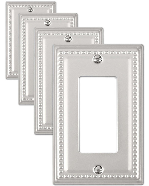 ZILLSEA 4-Pack Decorator Wall Plate, Metal Outlet Cover Plate for Receptacle, GFCI Outlets, Dimmer Switch, Decorative Satin Nickel Finish, Midsize