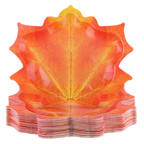 ADXCO 50 Pieces Thanksgiving Paper Plates Maple Leaves Shaped Party Plates Disposable Fall Autumn Dinner Plates for Thanksgiving Party, Fall Party