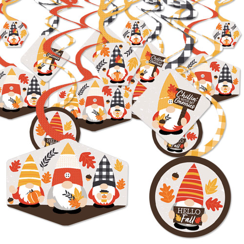 Big Dot of Happiness Fall Gnomes - Autumn Harvest Party Hanging Decor - Party Decoration Swirls - Set of 40