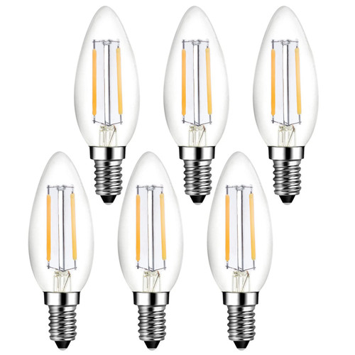 E14 European Base LED Candelabra Light Bulbs 25W Equivalent, 110V 2700K Warm White E14 Led Bulbs 2W 250LM for Turkish Lamp, European Chandeliers, European Pendant, 6 Pack
