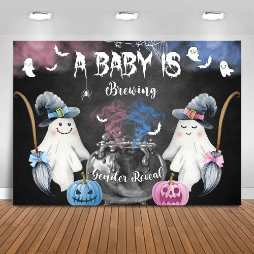 Mocsicka A Baby is Brewing Gender Reveal Backdrop Halloween Ghost Gender Reveal Background Spooky Pumpkin Gender Reveal Party Cake Table Decoration Banner Photo Booth Props (7x5ft) Mocsicka A Baby is Brewing Gender Reveal Backdrop Halloween Ghost Gender Reveal Background Spooky Pumpkin Gender Reveal Party Cake Table Decoration Banner Photo Booth Props (7x5ft)