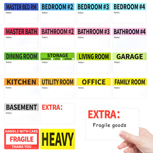 100 Pieces Large Labels for Moving Boxes Color Coded Moving Labels 3 * 5 inch Extra Large Home Moving Packing Labels Stickers for Box 20 Designs with Writable Notes Areas for Wardrobe Boxes Sticker