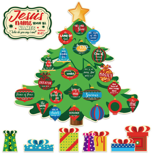 35 Pieces Nativity Bulletin Board Set Names of Jesus Christmas Bulletin Board Set with Glue Point Religious Bulletin Board Sets Winter Bulletin Board Decorations for Kids Classroom Educational Decor