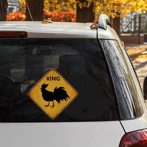 Yelolyio Caution Danger Animal Crossing Rooster Vinyl Sticker Rooster Xing Decal Vinyl Peel and Stick Die Cut Decals Bumper Sticker for Windows Car Trucks Laptops 11in