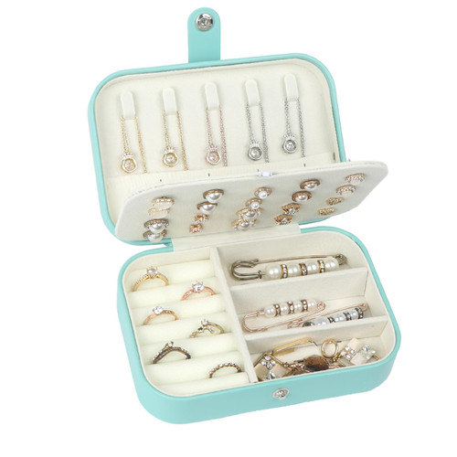 Travel Jewelry Box,PU Leather Small Jewelry Organizer for Women Girls,Portable Mini Travel Case Display Storage Holder Boxes for Stud Earrings,Rings,Necklaces,Bracelets (Turquoise)