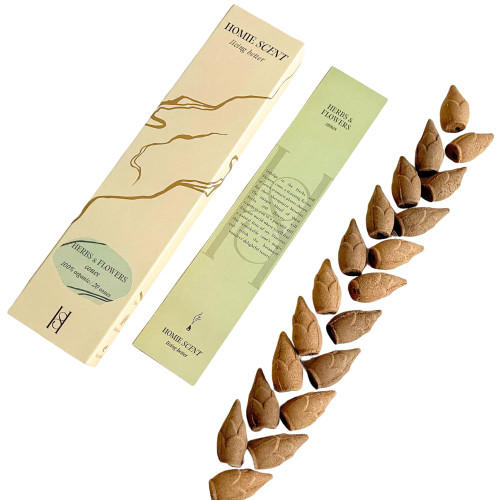 Homie Scent 20 Pcs Incense Cones, Herbs & Flower Incense Cones, Backflow Cones, Backflow Incense Cones for Waterfall, Scented Cones Incense, Best Backflow Incense Cones (Herbs & Flowers)
