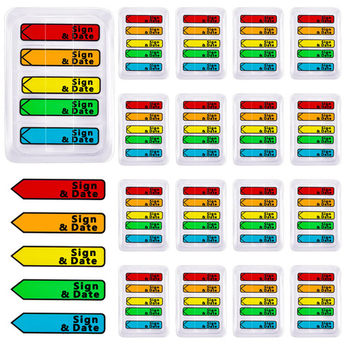2000 Pcs/ 20 Packs Sign Here Sign Date Tabs Sign Here Sign Date Sign Stickers 5 Colors with Dispenser Arrow Flag Sign Here Tabs with Dispenser Easy to Post for Notary Books Paper (Classic Style)