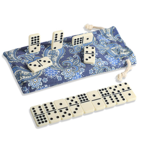 Dominoes Set For Adults, Double 9 Domino&Tile Games, 55 Large Size 2 Inch Tiles , Ivory with Black Dots, Classic Family/Travel Board Game, English Instruction & Bag with Blue Pattern( 2-8 Players)